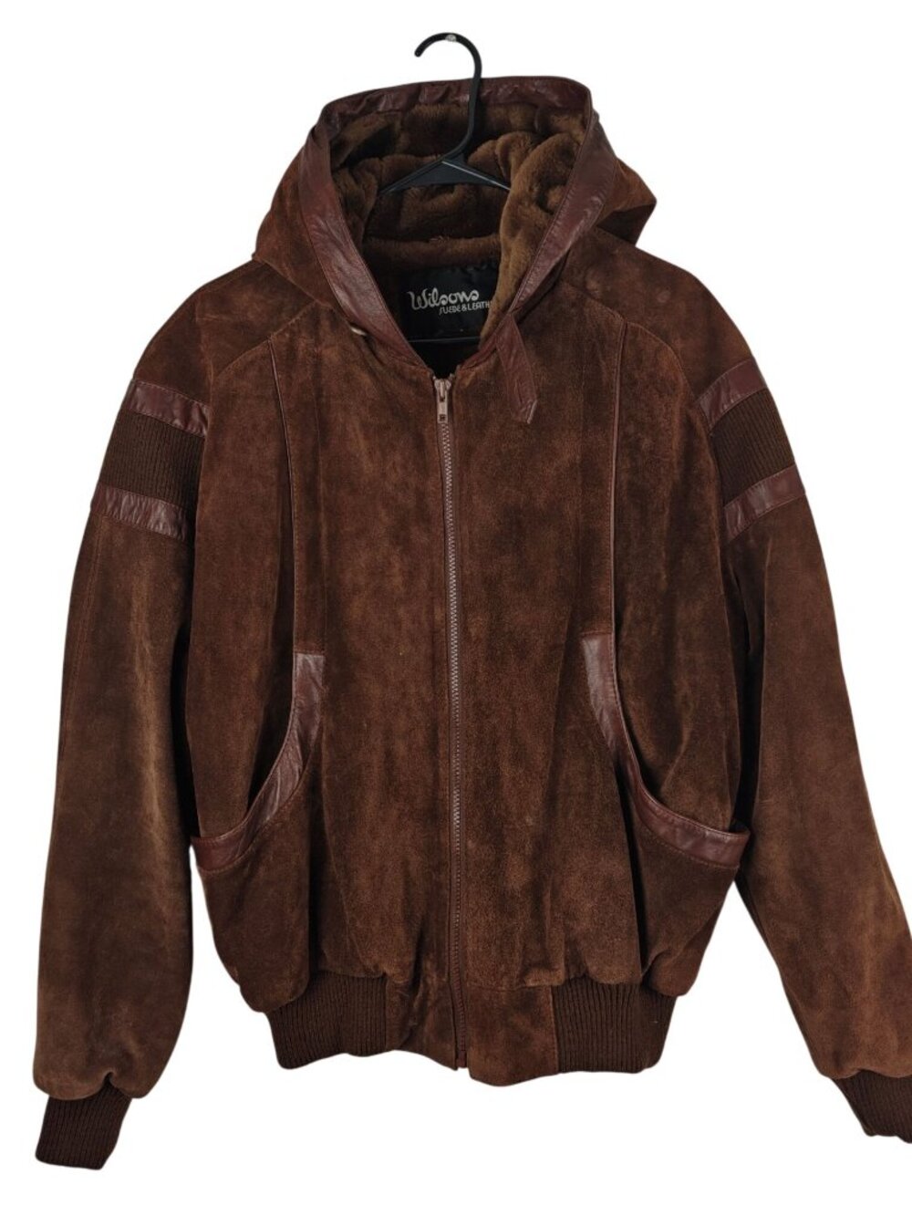 Vintage Wilsons Men’s Hooded Suede Leather Jacket Brown Size 46 Soft Plush Lined